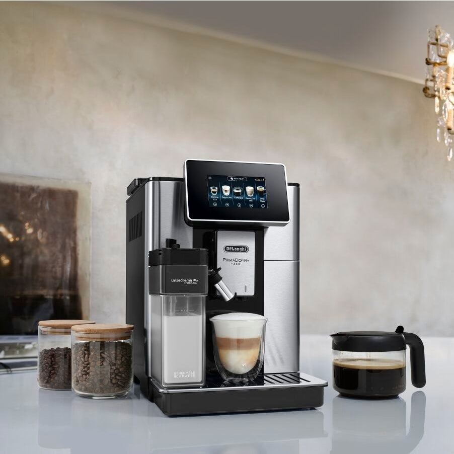 De'Longhi PrimaDonna Soul One Connected Touch Bean to Cup Complete Coffee Setup - Metal & Black