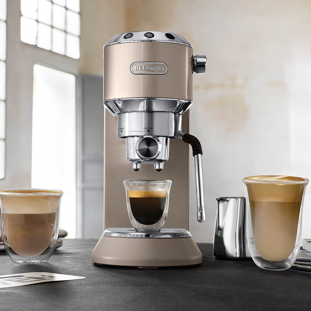 Dedica Arte Manual Espresso Coffee Maker with new milk frothing function - Beige Gold