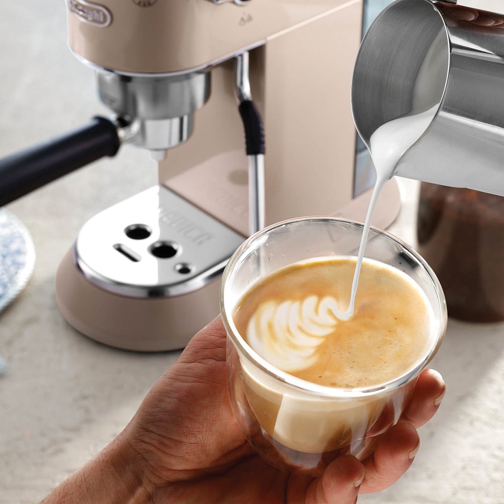 NEW Dedica Arte Manual Espresso Coffee Maker with new milk frothing function - Beige Gold