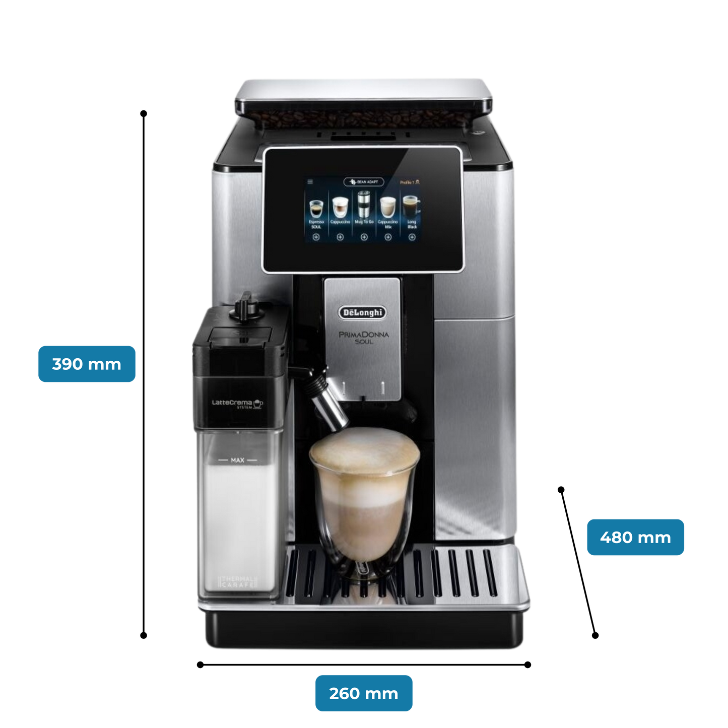 De'Longhi PrimaDonna Soul One Connected Touch Bean to Cup coffee machine - Metal & Black