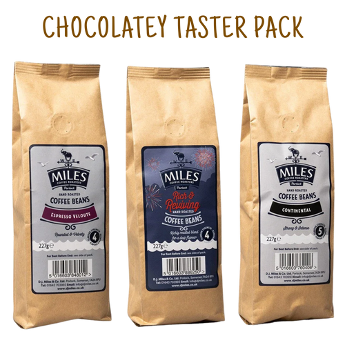 Miles Coffee Chocolatey Taster Pack – 3x 227g Hand-Roasted Coffee Beans | Espresso, Rich & Continental Blend