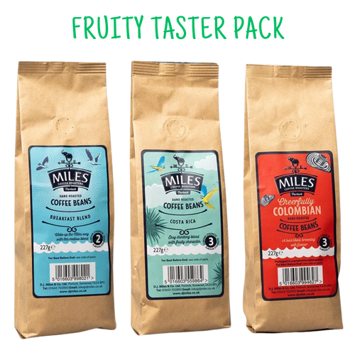 Miles Coffee Fruity Taster Pack – 3x 227g Hand-Roasted Coffee Beans | Breakfast, Costa Rica & Colombian Blend