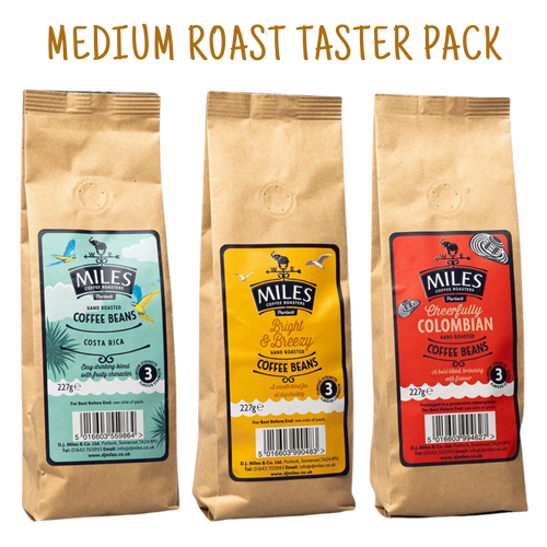 Miles Coffee Medium Roast Taster Pack – 3x 227g Hand-Roasted Coffee Beans | Costa Rica, Colombian & Bright Blend