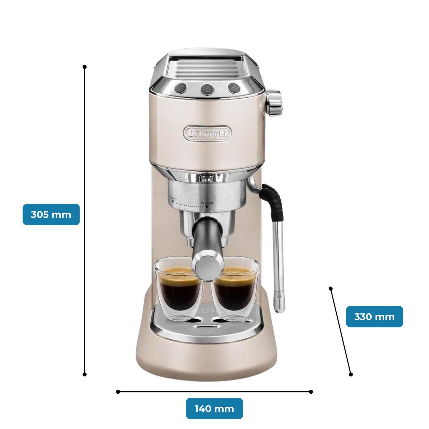 Dedica Arte Manual Espresso Coffee Maker with new milk frothing function - Beige Gold