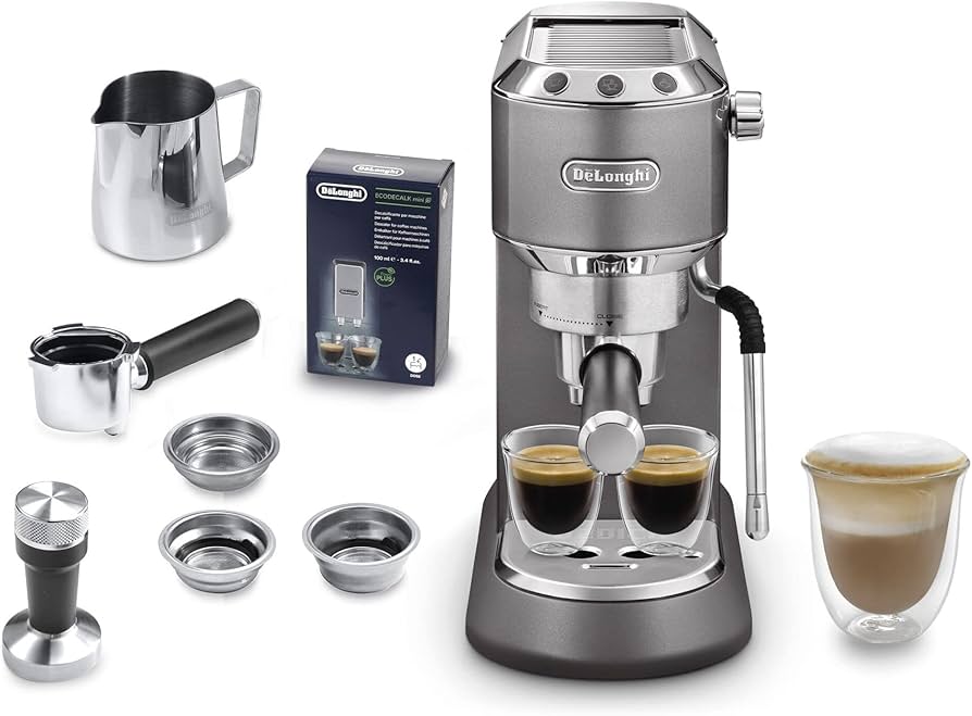 Dedica Arte Manual Espresso Coffee Maker with new milk frothing function - Grey