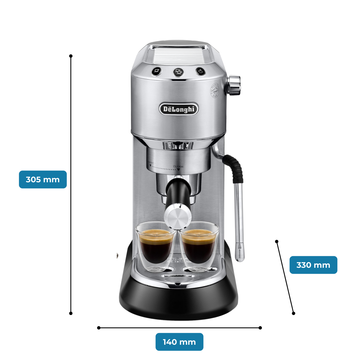 Dedica Arte Manual Espresso Coffee Maker with new milk frothing function - Silver Stainless Steel