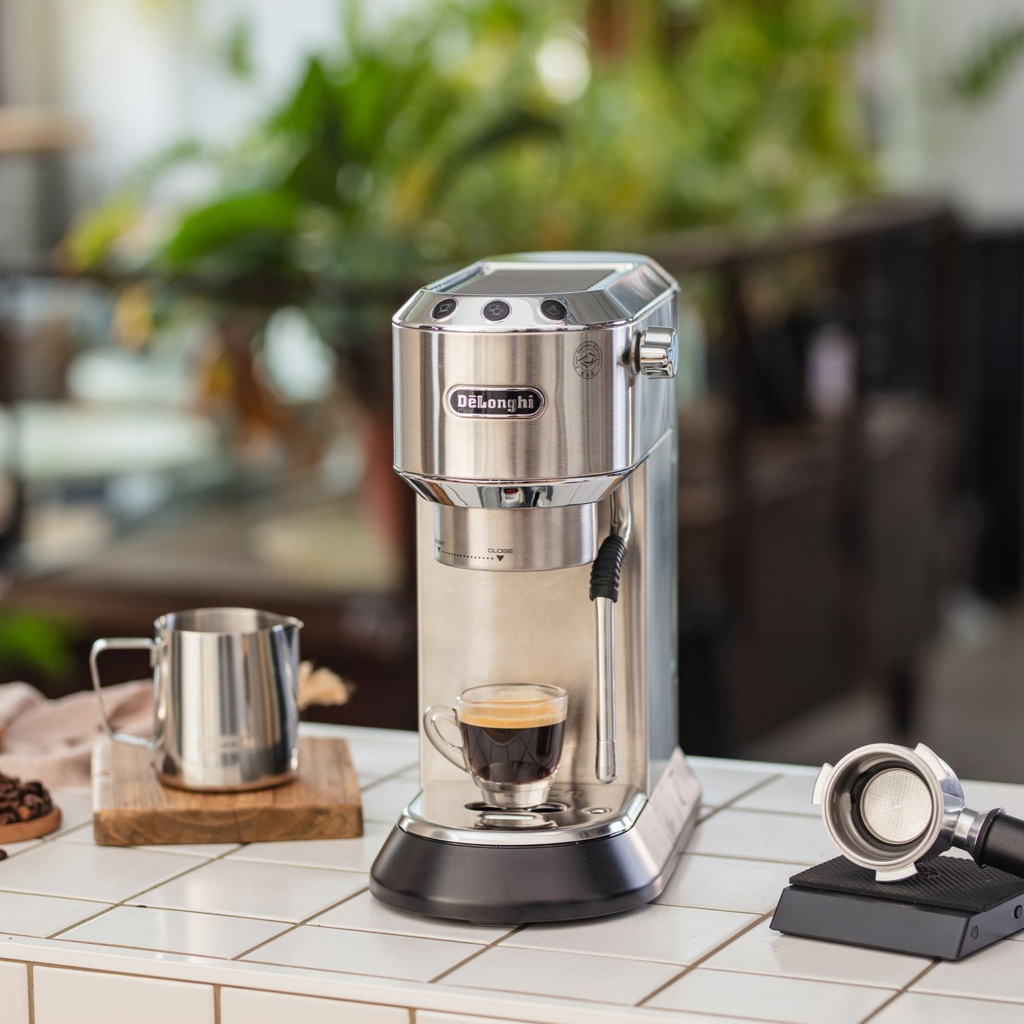 Dedica Arte Manual Espresso Coffee Maker with new milk frothing function - Silver Stainless Steel