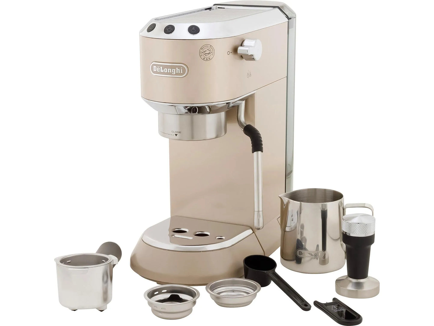 Dedica Arte Manual Espresso Coffee Maker with new milk frothing function - Beige Gold