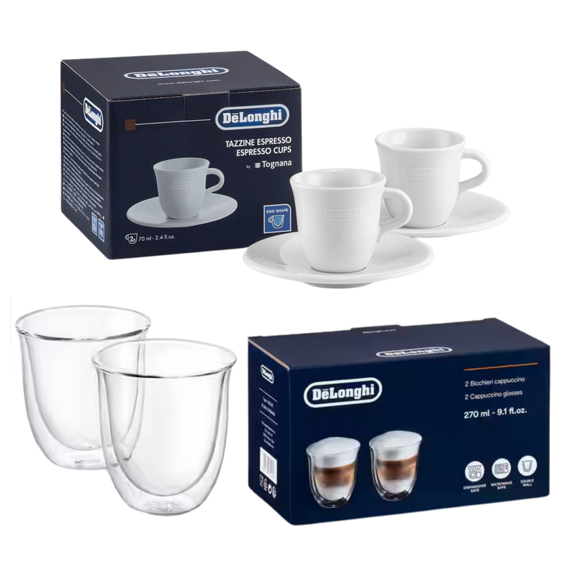 De’Longhi Barista Glassware Set - 2 Cappuccino Glasses + 2 Espresso Cups