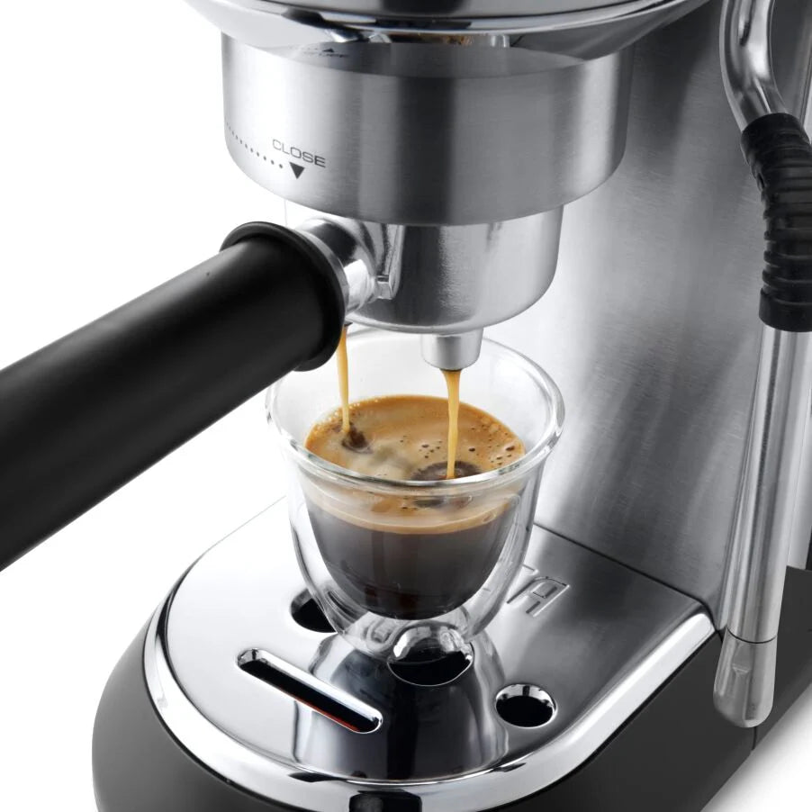 NEW Dedica Arte Manual Espresso Coffee Maker with new milk frothing function - Silver Stainless Steel