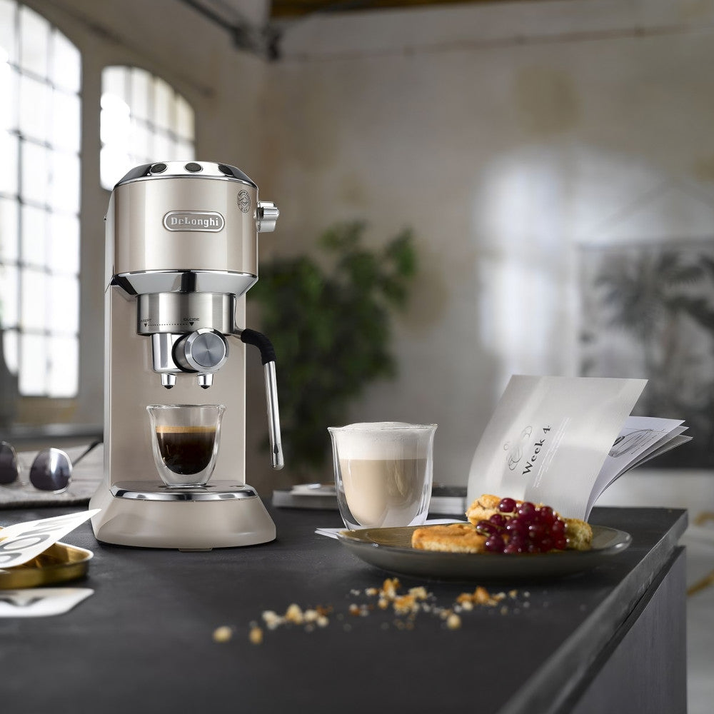Dedica Arte Manual Espresso Coffee Maker with new milk frothing function - Beige Gold