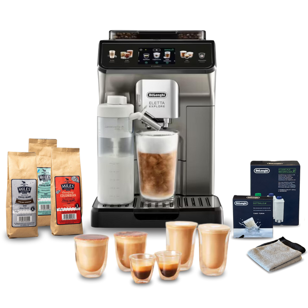 De'Longhi Eletta Explore Bean to Cup Complete Coffee Setup - Titanium