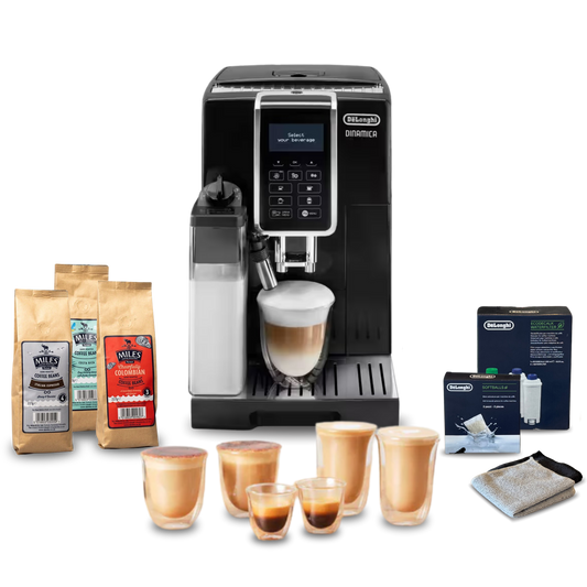De'Longhi Dinamica Fully Automatic Bean to Cup Machine Complete Coffee Setup - Black