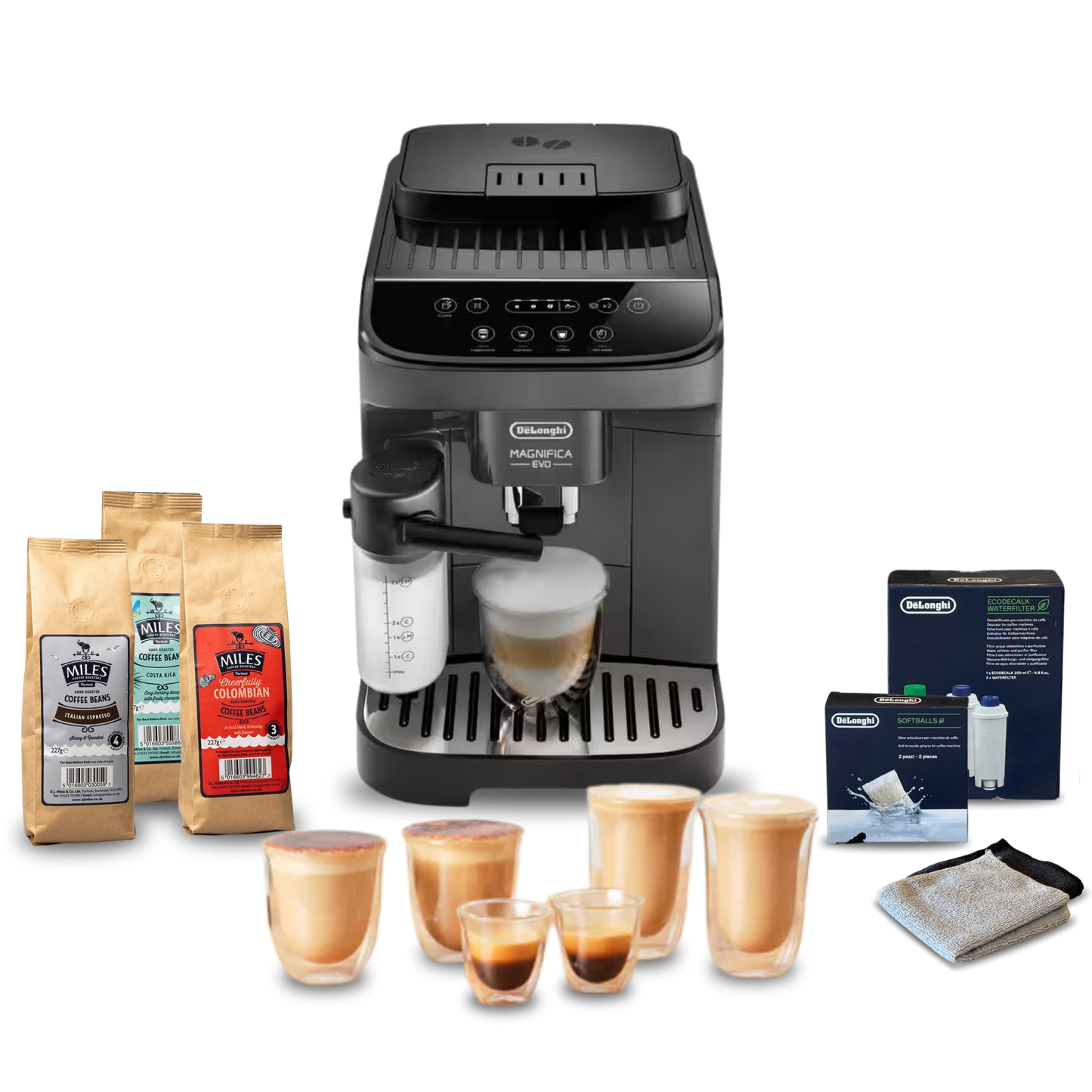 De'Longhi Magnifica Evo Fully Automatic Complete Coffee Setup - Grey & Black
