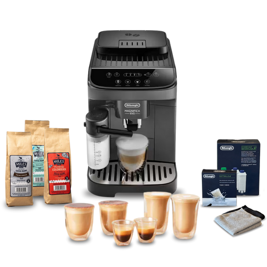 De'Longhi Magnifica Evo Fully Automatic Complete Coffee Setup - Grey & Black