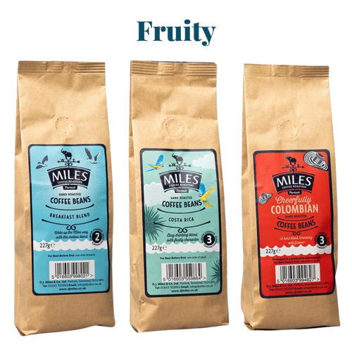 Miles Coffee Fruity Taster Pack – 3x 227g Hand-Roasted Coffee Beans | Breakfast, Costa Rica & Colombian Blend
