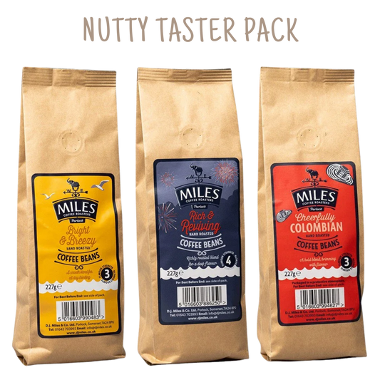 Miles Coffee Nutty Taster Pack – 3x 227g Hand-Roasted Coffee Beans | Bright, Colombian & Rich Blend