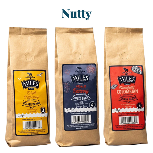 Miles Coffee Nutty Taster Pack – 3x 227g Hand-Roasted Coffee Beans | Bright, Colombian & Rich Blend