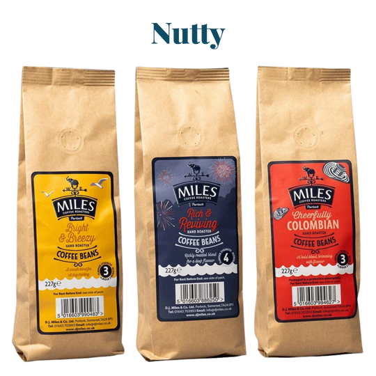Miles Coffee Nut & Biscuit Taster Pack – 3x 227g Hand-Roasted Coffee Beans | Bright, Colombian & Rich Blend