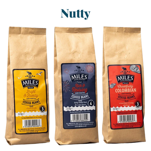 Miles Coffee Nutty Taster Pack – 3x 227g Hand-Roasted Coffee Beans | Bright, Colombian & Rich Blend