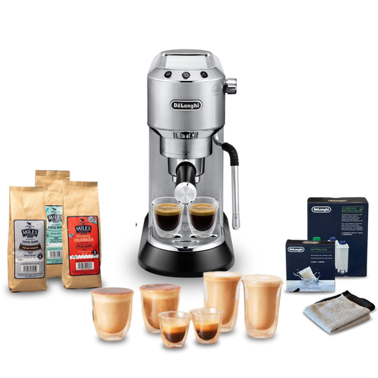 Dedica Arte Manual Espresso Complete Coffee Setup- Silver Stainless Steel