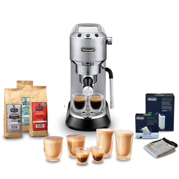 Dedica Arte Manual Espresso Complete Coffee Setup- Silver Stainless Steel