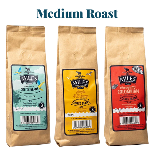 Miles Coffee Medium Roast Taster Pack – 3x 227g Hand-Roasted Coffee Beans | Costa Rica, Colombian & Bright Blend