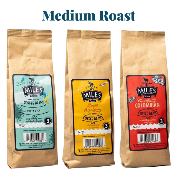 Miles Coffee Medium Roast Taster Pack – 3x 227g Hand-Roasted Coffee Beans | Costa Rica, Colombian & Bright Blend
