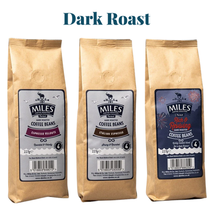 Miles Coffee Dark Roast Taster Pack – 3x 227g Hand-Roasted Coffee Beans | Espresso & Italian Rich Blend