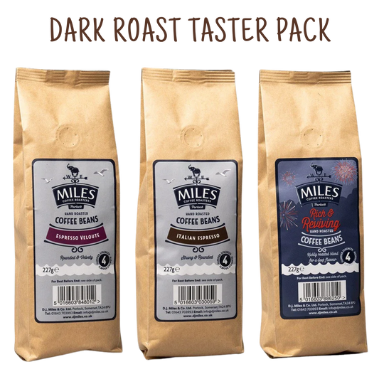 Miles Coffee Dark Roast Taster Pack – 3x 227g Hand-Roasted Coffee Beans | Espresso & Italian Rich Blend