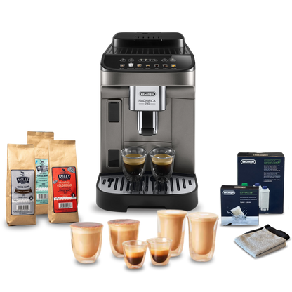 De'Longhi Magnifica Evo Fully Automatic Complete Coffee Setup - Titanium & Black