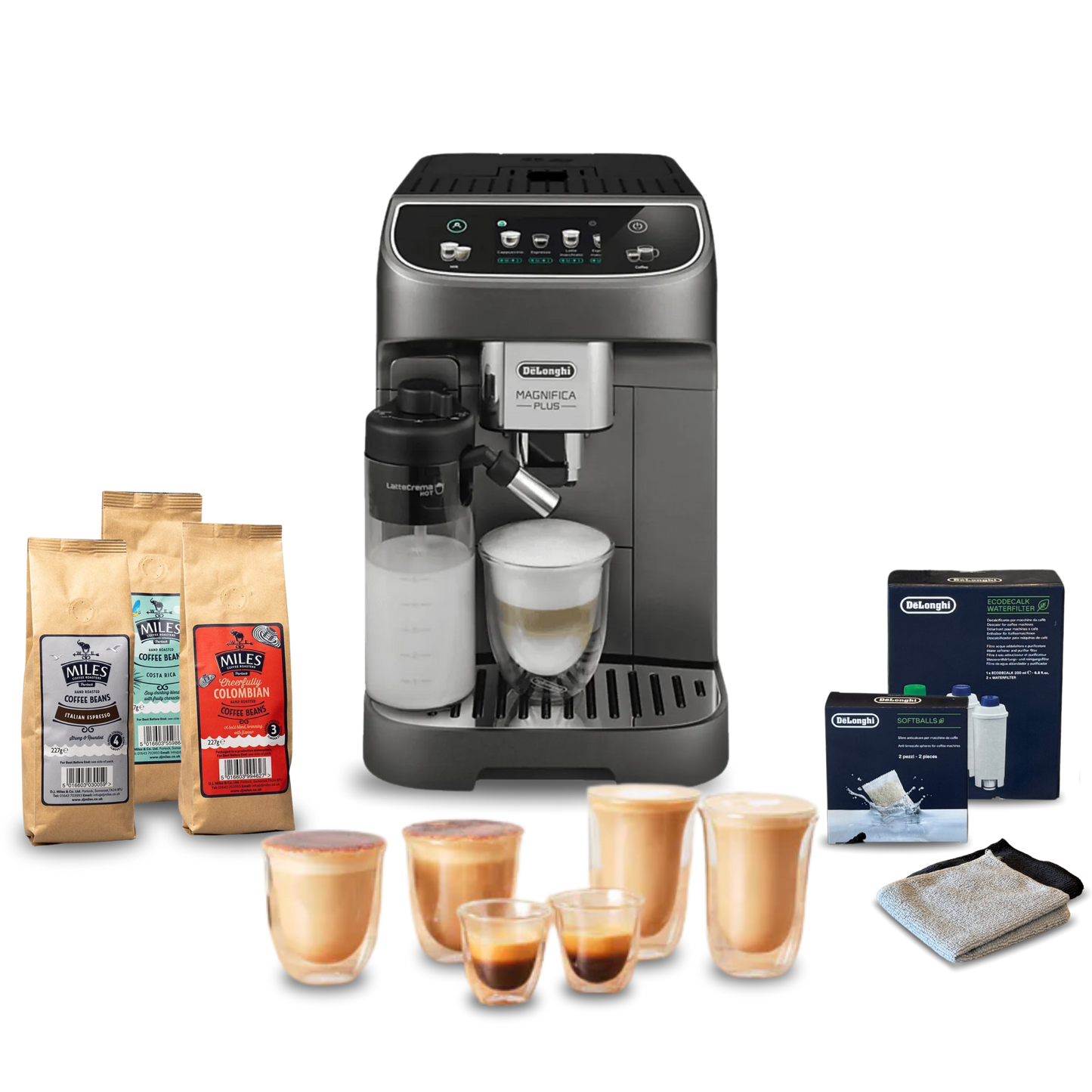 Delonghi Magnifica Plus Automatic Complete Coffee Setup - Titanium Black