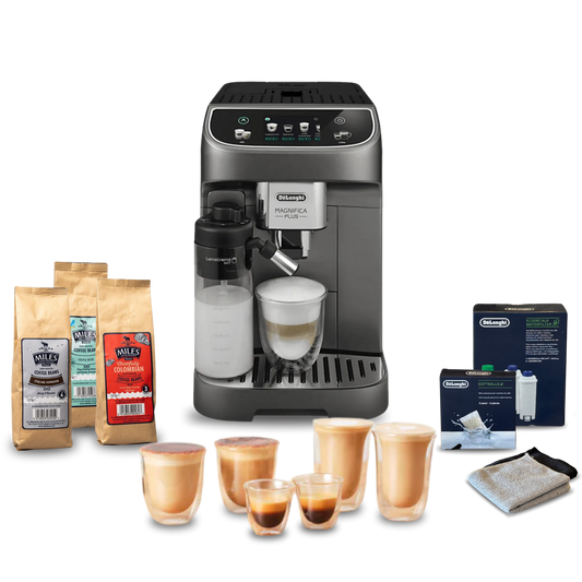 Delonghi Magnifica Plus Automatic Complete Coffee Setup - Titanium Black