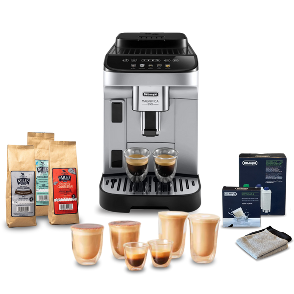 De'Longhi Magnifica Evo Silver & Black Automatic Complete Coffee Setup