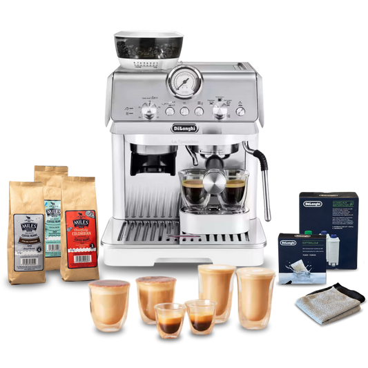 De'Longhi La Specialista Arte Compact Manual Bean to Cup Complete Coffee Setup - White
