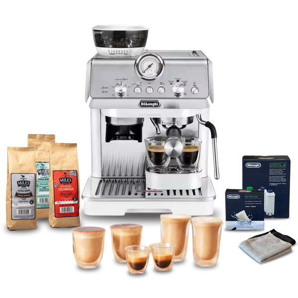 De'Longhi La Specialista Arte Compact Manual Bean to Cup Complete Coffee Setup - White
