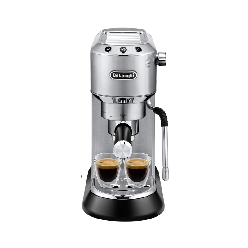 Dedica Arte Manual Espresso Coffee Maker with new milk frothing function - Silver Stainless Steel