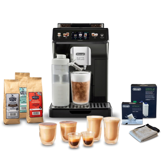 De'Longhi Eletta Explore Bean to Cup Complete Coffee Setup - Dark Grey