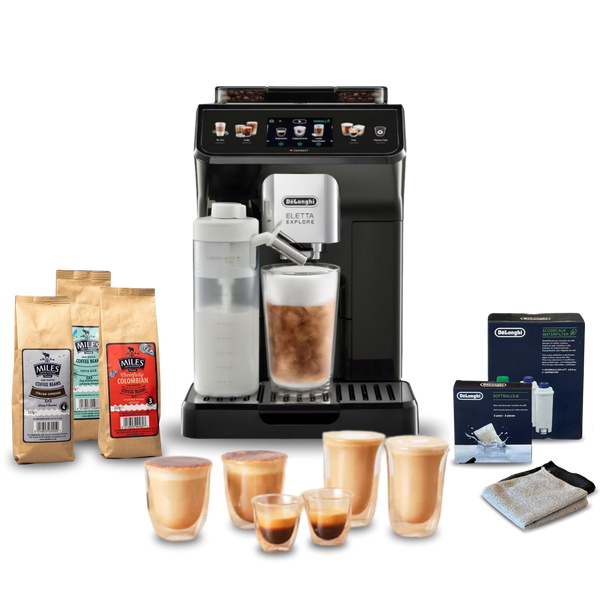 De'Longhi Eletta Explore Bean to Cup Complete Coffee Setup - Dark Grey