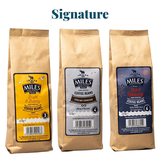 Miles Coffee House Favourites Taster Pack – 3x 227g Hand-Roasted Coffee Beans | Bright, Italian & Rich Blend