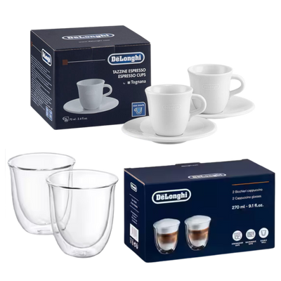 De’Longhi Barista Glassware Set - 2 Cappuccino Glasses + 2 Espresso Cups