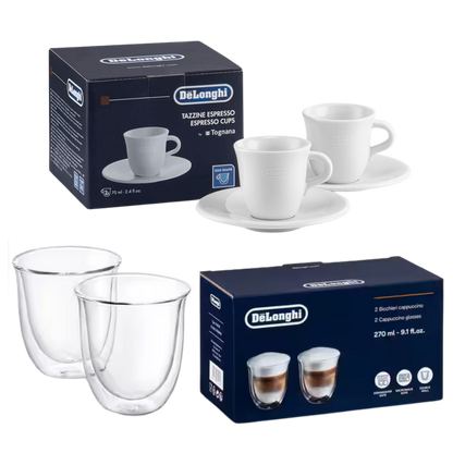 De’Longhi Barista Glassware Set - 2 Cappuccino Glasses + 2 Espresso Cups