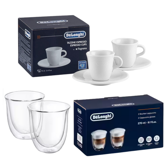 De’Longhi Barista Glassware Set - 2 Cappuccino Glasses + 2 Espresso Cups